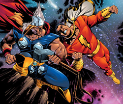 Thor (Eric Byrnes) vs. Captain Marvel (??)